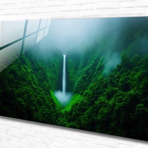 Guyana Waterfalls Tempered Glass Wall Art Landscape, Panoramic Wall Art, Extra Large Glass Wall Art, Glass Backsplash, Modern Wall Hanging