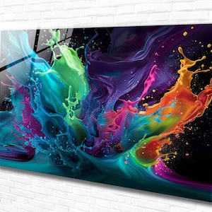 Rainbow Wave Abstract Tempered Glass Wall Art, Panoramic Wall Art, Extra Large Wall Art, Houeswarming Gift, Office Gift, Modern Wall Hanging