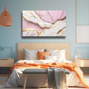 Tempered Glass Wall Art Marble Abstract White Pink Gold,Panoramic Wall Art,Extra Large Wall Art,Houeswarming gift,Office gift, Wall decor image 4