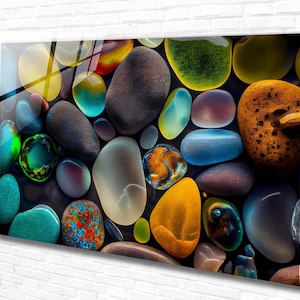 Colored Stones Tempered Glass Wall Art Abstract, Panoramic Wall Art,Extra Larrge Wall Art, Houeswarming gift,Office gift,Modern Wall Hanging