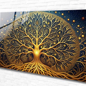 Tree Life Tempered Glass Wall Art Abstract , Panoramic Wall Art, Extra Large Wall Art, Tempered  Glass Backsplash , Modern Wall Hanging