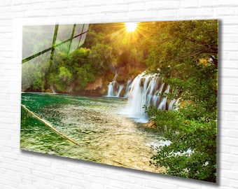 Waterfalls National Tempered Glass Wall Art,Panoramic wall Art,Extra large Wall Art,Wall Decor, houeswarming Office gift,Modern Wall Hanging