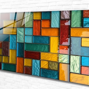 Colorful Tempered Glass Wall Art Abstract ,Panoramic wall Art,Extra large Wall Art,houeswarming gift,Office gift,Modern Wall hanging