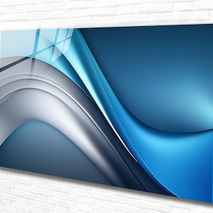 Blue&White Tempered Glass Wall Art Abstract, Panoramic Wall Art,Extra Larrge Wall Art, Houeswarming gift,Office gift,Modern Wall Hanging