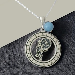 Aquarius Zodiac Pendant: 925 Sterling Silver Astrology Necklace