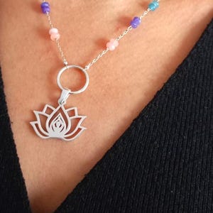 Yoga Necklace - Lotus Flower Pendant Necklace - 925 Sterling Silver Lotus Necklace - 7 Chakras Lotus Necklace - Lotus Necklace
