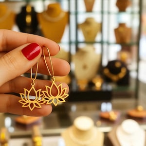 Sterling Silver Lotus Flower Dangle Earrings, Yoga Meditation Jewelry, Gold Plated Option