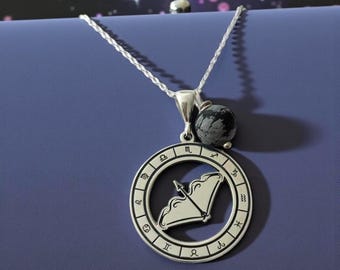 Naszyjnik ze srebra próby 925 z symbolem znaku zodiaku Strzelca i obsydianem