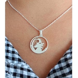 Halloween Pendant  Necklace - Sterling Silver Witch Necklace – Halloween Gifts – Halloween Jewelry -  Witch Pendant  Necklace