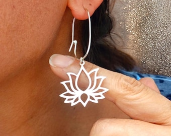 Lotus Flower Drop Earrings Sterling Silver - Lotus Earrings - 925 Sterling Silver -Yoga Meditation Elegant Jewelry,Noel Gıft ,Gıft For Women