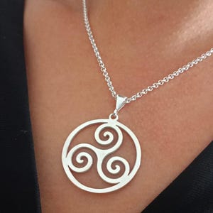 Sterling Silver Triskelion Pendant: Celtic Spiral Necklace