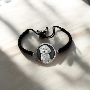 Sterling Silver Pet Portrait Bracelet ,Pet Memorial Gift Jewelry, Dog Cat Photo Bracelet , Personalized Pet Dog Bracelet Charm ,Gift For Him