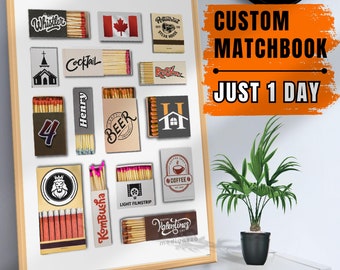 Custom Matchbook Art Personalized Matchbook Poster Template, Digital Print Gift, Matchbox Design Customize