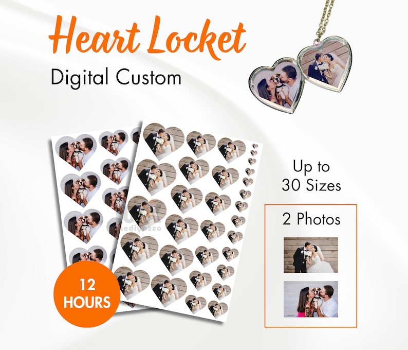 Custom Photo Heart Locket Prints, Printable Locket Photos, Heart Locket Size Photo, Digital Locket Image, Locket Picture Print