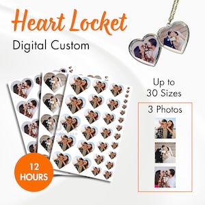 Benutzerdefinierte digitale Foto Herz Locket, druckbare Medaillon Fotos, Herz Locket Größe Foto, herzförmige Foto für Medaillon, Mini Herz Medaillon Fotos