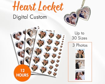 Custom Digital Photo Heart Locket, Printable Locket Photos, Heart Locket Size Photo, Heart Shaped Photo for Locket, Mini Heart Locket Photos