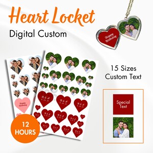 Custom Photo Heart Locket Prints, Digital Heart Locket Size Photo, Printable Locket Photos, Locket Text Picture Print, Love Heart Locket