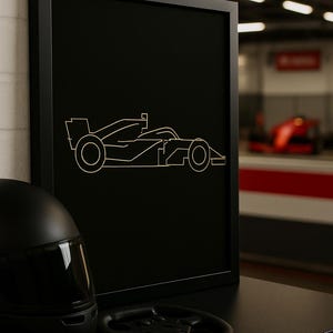 Minimalist F1 Car Side Profile Print – Modern Racing Line Art | Digital Download | Motorsport Wall Decor (Black & Beige)