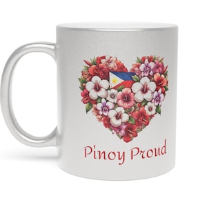 Metallic Mug (Silver\Gold) Filipino design of flowers in the shape of a heart. Perfect for Filipino individuals or gift