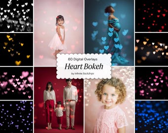 Heart Bokeh Valentines Overlays Set: Maternity Digital Backdrops, Light Composite Photography, Texture Overlay, Fine Art, JPG