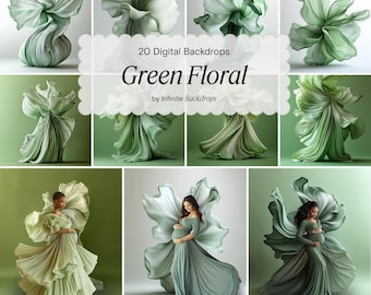 Nature’s Bloom: Green Floral Backdrop, Floral Maternity Digital Backdrop Floral Texture Overlay, Fine Art Studio Backdrop Photoshop Overlays