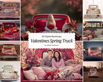 Valentines Day Spring Red Truck Backdrops Set: Background for Studio Photography, Floral Texture Overlay, Fine Art Studio