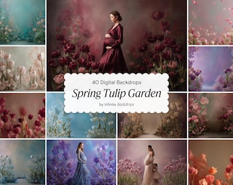 Spring Tulip Garden Backdrops Set: Floral Digital Maternity Backgrounds for Studio & Fine Art Textures Photography