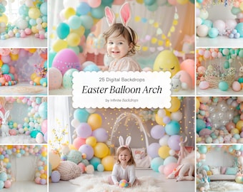 Spring Easter Balloon Arch Backdrop for Composite Artists, Easter Digital Background, Pastel Spring Eggs, Flowers (Digital Download)