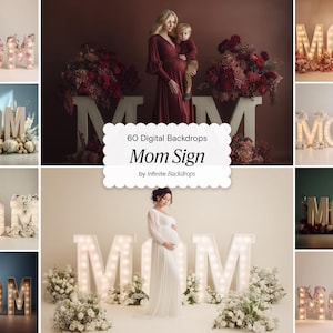 Blommigt bakgrundsset med mammaskyltar och graviditetstema: Vitt glödande studiobakgrunder, Photoshop-överlägg, konst