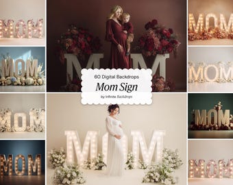 Floral Maternity Mom Sign Backdrops Set: White Glow Studio Backgrounds, Photoshop Overlay Set, Fine Art