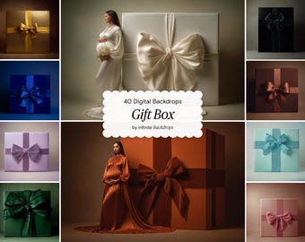 Luxury Gift Box Bow Digital Backdrop Set, Valentines Day Maternity Photography, Studio Backgrounds, Holiday Photography Studio