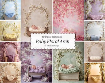 Floral Arch Baby Backdrop Set: Newborn Spring Fine Art Textures Portrait Flower for Girl Boy Digital Background, Studio Photography