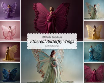 Ethereal Butterfly Wings Backdrop, Maternity Backdrops, Flower Backdrops, Digital Backgrounds
