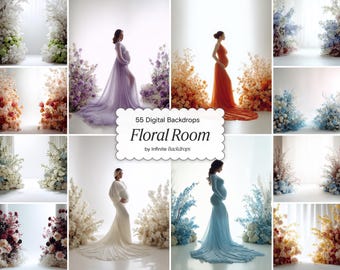 Floral Room Backdrops Set – Spring Maternity Digital Backgrounds, White Glow Studio Backlight Maternity Photoshop