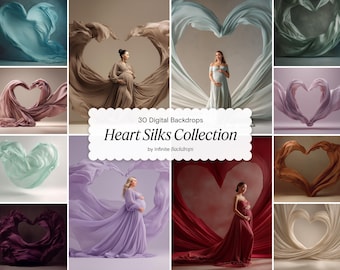Heart Silks Backgrounds: Heart Digital Maternity Backdrops for Studio Photography, Floral Texture Overlay, Fine Art Studio