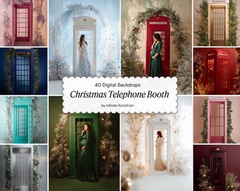 Christmas Telephone Booth Backdrops Set: Backlight Maternity Background Studio, Fine Art Texture JPG (Digital Download)