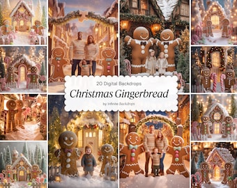 Christmas Gingerbread Digital Backdrops: Holiday Photography Backgrounds for Studio, Maternity, Family & Baby