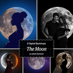 8 Moon Backdrop Digital Maternity Backgrounds For Photography, Maternity Backdrop For Photoshop, Moon maternity Overlay Fine Art Background