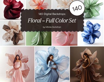 Floral Backdrop, Full Color Set, Floral Maternity Digital Backdrop Floral Texture Overlay, Fine Art Studio Backdrop Photoshop Overlays
