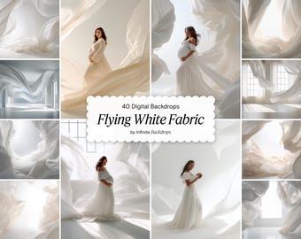 Flying White Fabric Portrait Backdrop – Dreamy Digital Background for Maternity, Fashion & Fine Art Photography (JPG Download)