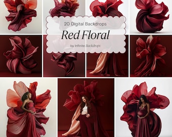 Red Floral Backdrop, Floral Maternity Digital Backdrop Floral Texture Overlay, Fine Art Studio Backdrop Photoshop Overlays, Nature’s Bloom