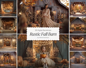 Rustic Fall Barn Digital Backdrop: Autumn Pumpkin Backdrop Maternity & Kids Photography (JPG Download)