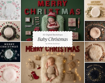 Baby Marry Christmas Backdrop Set: Fine Art Textures Portrait Overlays for Baby, Maternity Studio Holiday Photography (Digital Download)
