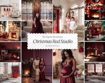 Christmas Red Studio Backdrops, Maternity & Portrait Backgrounds, Holiday Photography, Bright Xmas Photo Overlays (Digital Download)