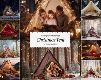 Christmas Tent Backdrop: Cozy Holiday Interiors & Studio Photography, Xmas Photo Background (Digital Download)