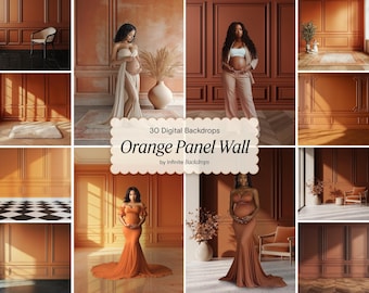 Orange Panel Wall Backdrop, Maternity Overlay, Photoshop Fine Art Texture, Portrait Studio Background, Couple Photo, Moody Interior Scene
