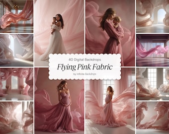 Flying Pink Fabric Portrait Backdrop – Dreamy Digital Background for Maternity, Fashion & Fine Art Photography (JPG Download)