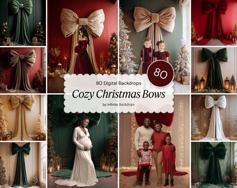 Velvet Bow Christmas Digital Backdrops, Holiday Photography Backgrounds, Xmas Studio Props, Maternity & Portrait Backdrops