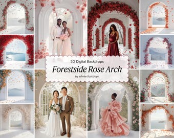 Boho Forest Rose Arch Digital Backdrop: Rustic Maternity & Nature Studio Photography (Digital Download)
