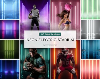 100+ Sports Neon Electric Stadium Backdrops: Field Light Effects for Softball, Baseball, Football and Hockey, Sport Background Fog Overlays